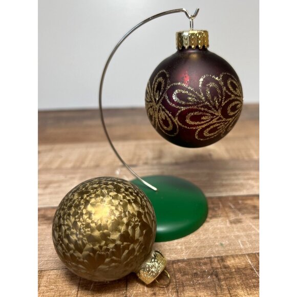 Vintage Red & Gold Glass Christmas Ornaments With Glitter Details - Picture 1 of 3